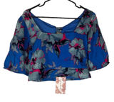 Band of the Free Blue Floral Key Hole Back Square Neck Crop Top Women Sz M Photo 0