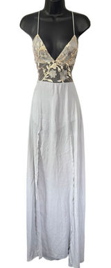 Lucy in the Sky Embroidered Floral Cutout Maxi Dress in Grey Sz M Fairy Corset Photo 0