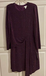 London Times Womens Plum Purple Metallic Shimmer Side Drape Cocktail Dress 16 Photo 0