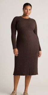 Quince Cotton Cashmere Ribbed Long Sleeve Crew Midi Dress, XL Photo 0