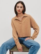 Reformation Cashmere V Neck Polo Sweater in Camel Size Small Photo 0