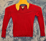 1803 | Ann Taylor LOFT Red Scoop Neck Cotton Knit Pullover Sweater Women S Photo 0