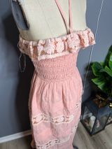 Boho Pink 100% Cotton Crochet Crochet Lace Smocked Halter Maxi Dress - Size S Pink Cotton Crochet Lace Inset Smocked Halter Maxi Dress Size Small Photo 0
