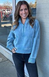 Zenana Distressed Quarter Zip Pullover Photo 0