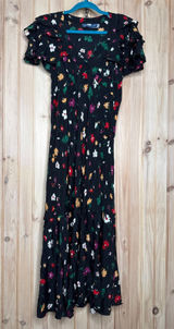 Polo Ralph Lauren Nime Floral Mulberry Silk Crepe Midi Dress Flutter Sleeve Sz 6 Photo 0
