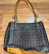 Nanette Lapore Brown Monogram Shoulder Bag with Tan Accents and Chain Handles Photo 0