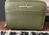 Nanette Lepore Olive Green Pebbled Leather Card Holder with Gold Logo Photo 0