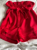Tyche Red High-Waist Paperbag Tie Shorts Photo 0