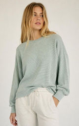 Aerie Waffle Soft Oversized Pullover Sweater Size Small Green White Thermal Photo 0