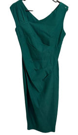 MUXXN Women's Emerald Green V Neck‎ Ruched Sheath Midi Dress Size M Photo 0