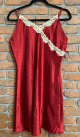 Soft Sensations Women's Lace Trim Satin‎ V-Neck Mini Slip Lingerie Dress Red - M Photo 0