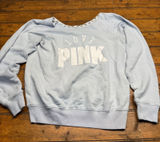 PINK‎ Victoria's Secret Love Pink Light Blue Crewneck Sweatshirt Women's Photo 0