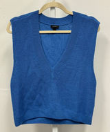Talbots Blue Wool Blend V-Neck Knit Sweater Vest Sleeveless Small Minimalist Photo 0