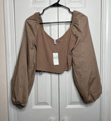NEW Abercrombie & Fitch Womens Tan Ribbed Balloon Sleeve Blouse Size Large Photo 0