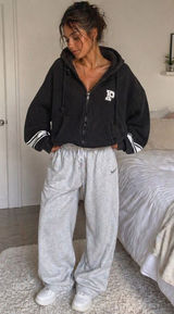 Victoria's Secret PINK Ivy Fleece Campus Full Zip Hoodie‎ Black XL Oversized Y2K Photo 0