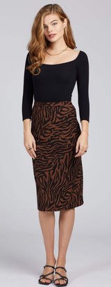 BRIXTON Helena Midi Skirt High Waist Black‎ Brown Zebra Animal Print Medium M Photo 0