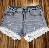 Free People Lacey Light Wash Lace-trimmed Denim Jean‎ Shorts Women's 24 Photo 0