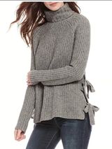 UGG Ceanne Gray Chunky Knit Turtleneck Sweater w/ Side Bow Details Size XS Photo 0