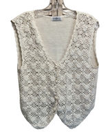 Sostanza Cream Crochet Vest Top Size M/L Button Up Boho Flowers Photo 0