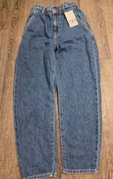 Zara NWT High Rise Paperbag Waist Tapered Light Wash Denim Jeans Size 6 Photo 0