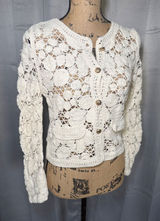 Ivory Cardigan Women XS Cream Crochet Button Front Boho Sweater Cottagecore‎ Photo 0