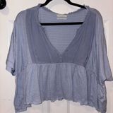 Urban Outfitters blue Ruffled Crop Blouse Photo 0