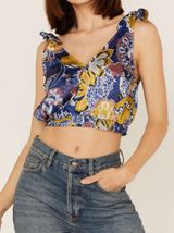 Free People Weekend in Montauk Floral Cropped Tank Size Large Photo 0