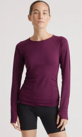 Quince Seamless Size S Ruched Long Sleeve Athletic Top in Plum Photo 0
