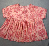 Easel Los Angeles Women's 1X Pink Red Leaf Print Babydoll Top Short Sleeve Photo 0