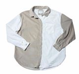 American Eagle Colorblock Corduroy Button Up Shirt Cream and Tan Womens M Photo 0