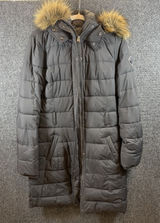 Abercrombie & Fitch Womens Sz L Black Faux Fur Hooded Puffer long Coat Photo 0