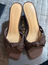 Ann Taylor Brown Knotted Leather Low Wedge Slide Sandals Shoes Mules NIB Size 9 Photo 0