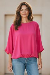 Trina Turk Coraline Hot Pink Barbiecore Blouson Sleeve Tunic Top M Photo 0