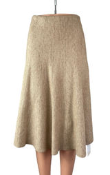 NEW Commense Beige Knit High Waisted A Line Flare Pleated Midi Skirt Size S Photo 0