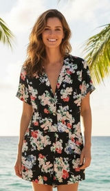 Abercrombie & Fitch Womens Floral‎ Button Front Romper Black XL 159D0493 Photo 0