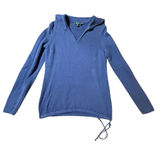 Lauren Ralph Lauren Blue Knit Hoodie Sweater Sz M V-Neck Drawstring Pullover VTG Photo 0
