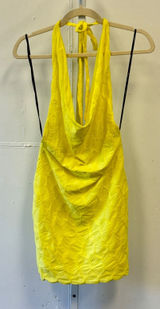 Forever 21 Yellow Textured Cowl Neck Halter Mini Dress Open Back Medium Photo 0