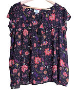 Old Navy Blouse Women Plus XL Black Floral Babydoll Office Cottagecore Whimsical Photo 0