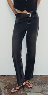 Zara High Rise Straight Leg Raw Hem Jeans Faded Black Size 2 Photo 0