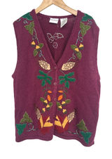 Vintage Sweater Vest Women M Autumn Fall Embroidered Beaded Teacher Granny Photo 0