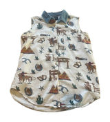 Quizz New York Woven Cotton Sleeveless Collared Button-Up Western Print Top L Photo 0