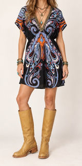 ANGIE Black Paisley Studded V Neck Boho Mini Dress Small NWT Photo 0