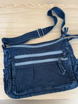 Y2K Dark Denim Wash Crossbody Bag Zipper Pockets School Grunge Medium Size Photo 0