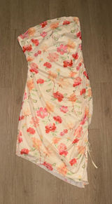 SHEIN Cream Floral Strapless Midi Dress with Pink & Coral Blooms Photo 0
