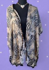 American Vintage Vintage Y2K Print Zebra Leopard Pom Pom Shawl Wrap Kimono Cover Up One Size π€ Photo 0