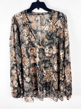 FREE PEOPLE Out For The Night Faux Snakeskin Print Sheer Top Size Large Boho Photo 0