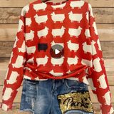 Sheep Pattern Crew Neck Pullover Sweater Size L Photo 0