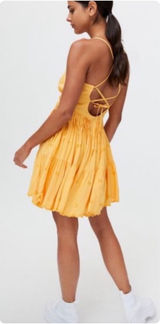 Urban Outfitters Womens Yellow Sandy Boho Embroidered Lace Up Back Mini Dress M Photo 0
