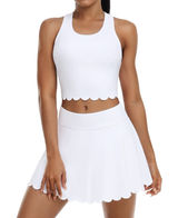 NWT Womens Tennis Skirt Set Built-In Shorts Scalloped Active Set White XS Photo 0
