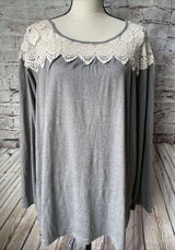 Umgee Womens Shirt L Long Sleeve Gray Shirt‎ Lace Top Casual Photo 0
